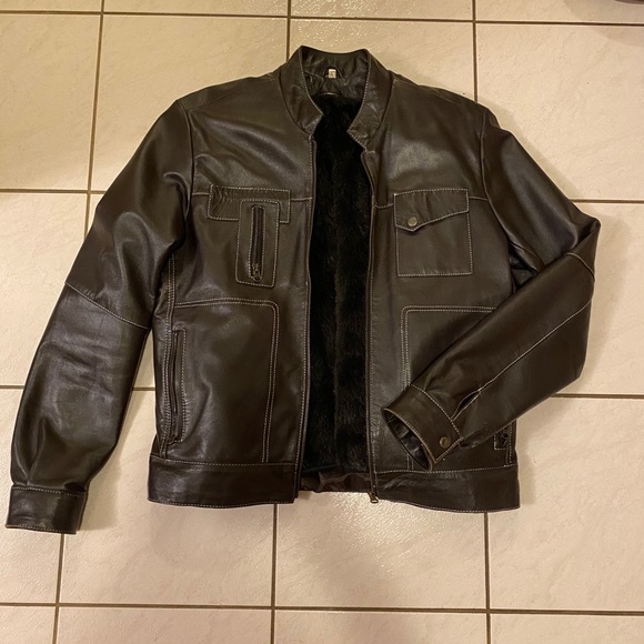 Men’s Brown Leather Moto Jacket - Picture 7 of 9